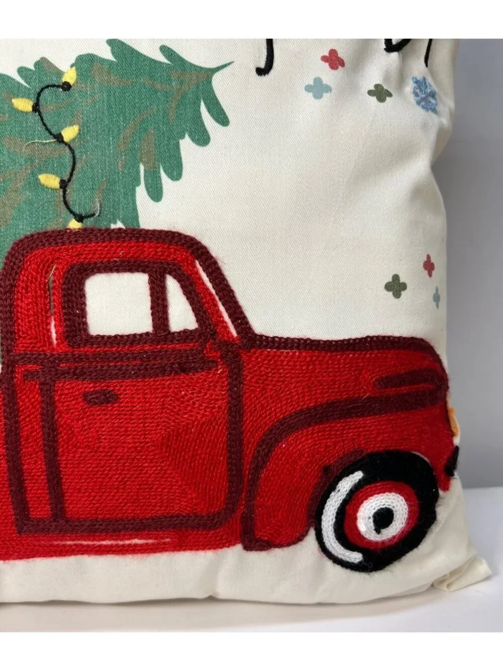 Christmas Pillow With Red Truck & Holiday Gifts 17'' x 17